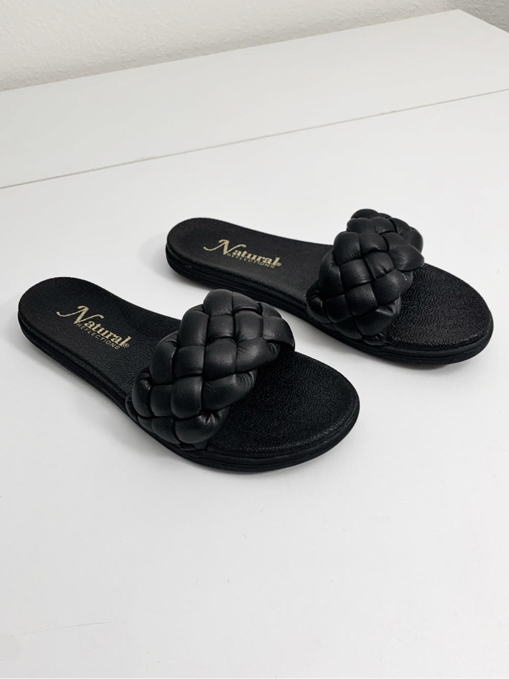Natural Reflections "Addy Braided" Black Slide Sandals ~ 8
